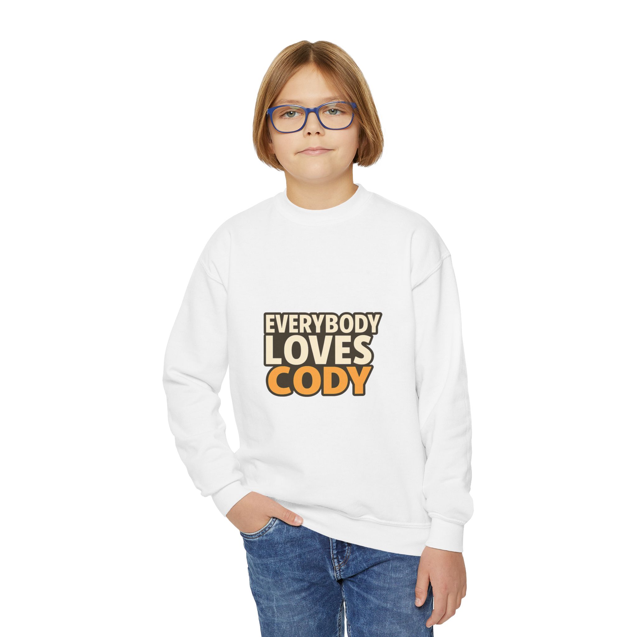 Everybody Loves Cody Youth Crewneck Sweatshirt — Retro Block Letter Kids Pullover - Image 3