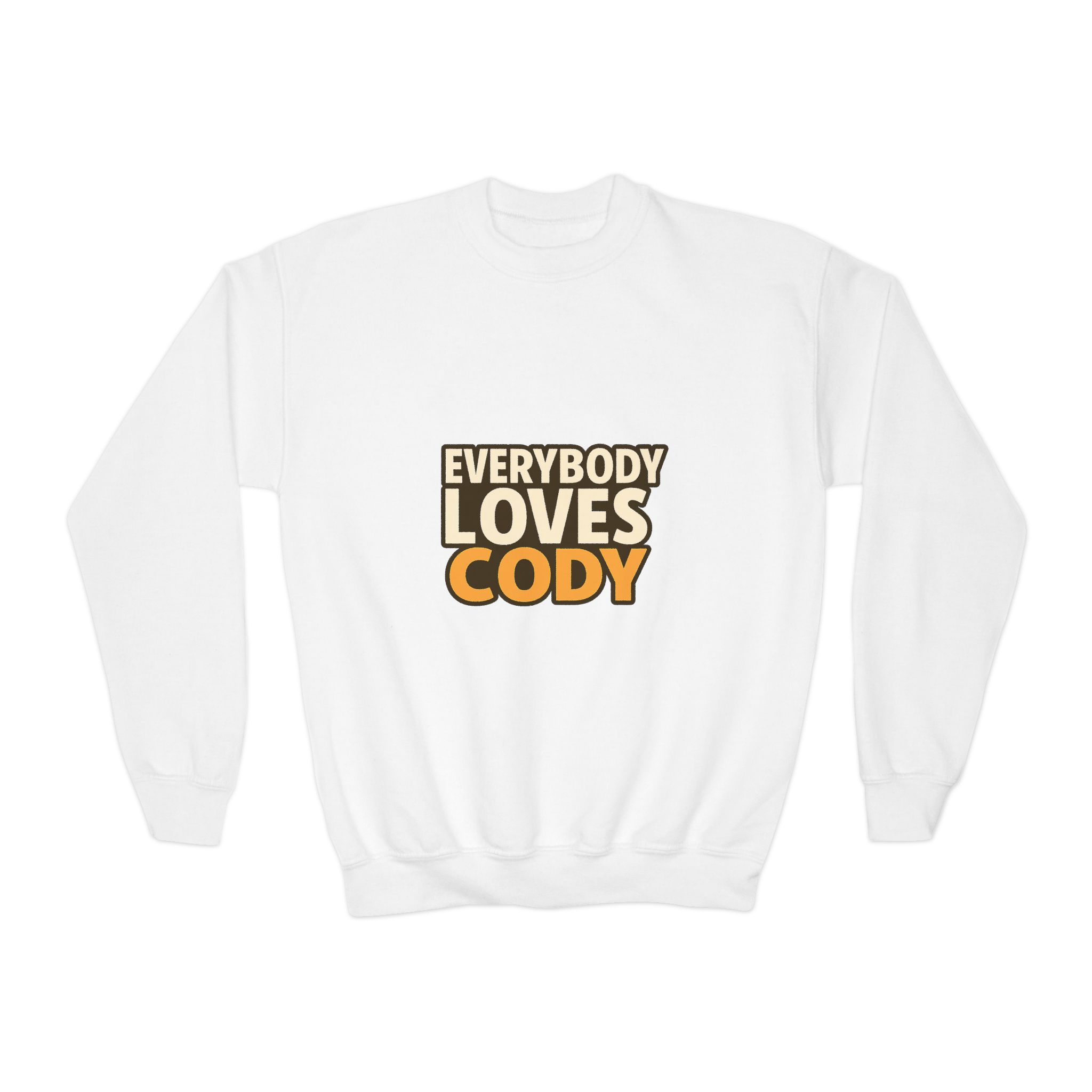 Everybody Loves Cody Youth Crewneck Sweatshirt — Retro Block Letter Kids Pullover